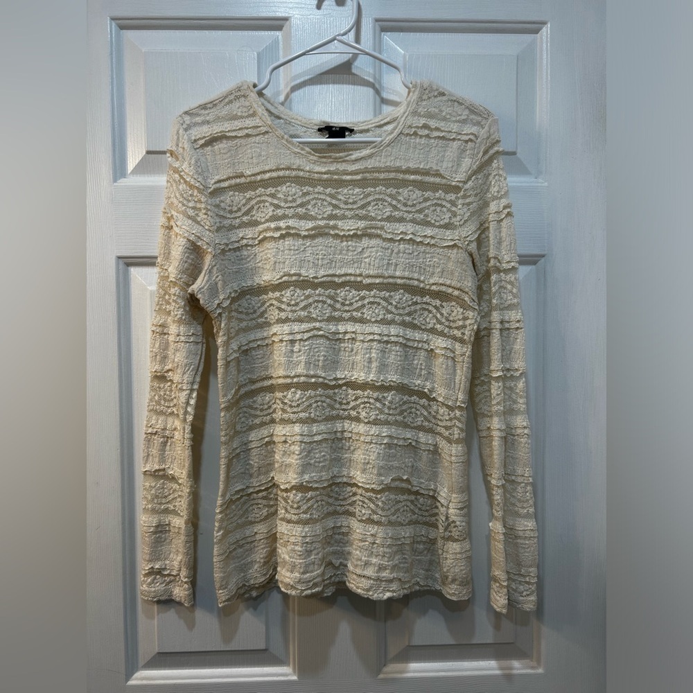 Women's Tiered Lace Blouse Sz L Sheer Long Sleeve Y2K Fairy Whimsical Grunge
